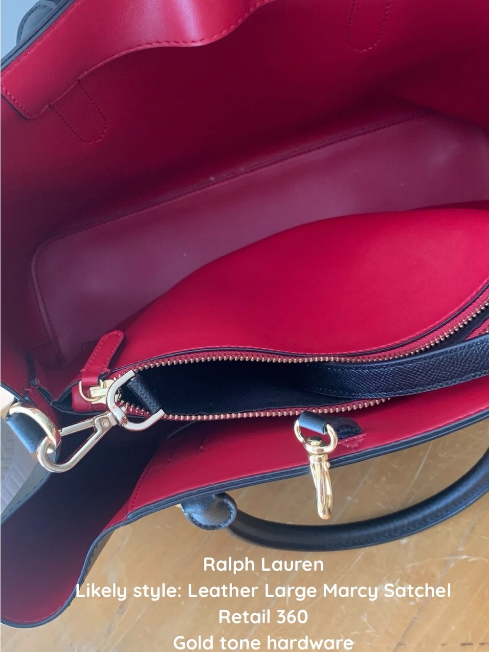 Ralph Lauren Black and Red Leather Satchel - Picture 6 of 8